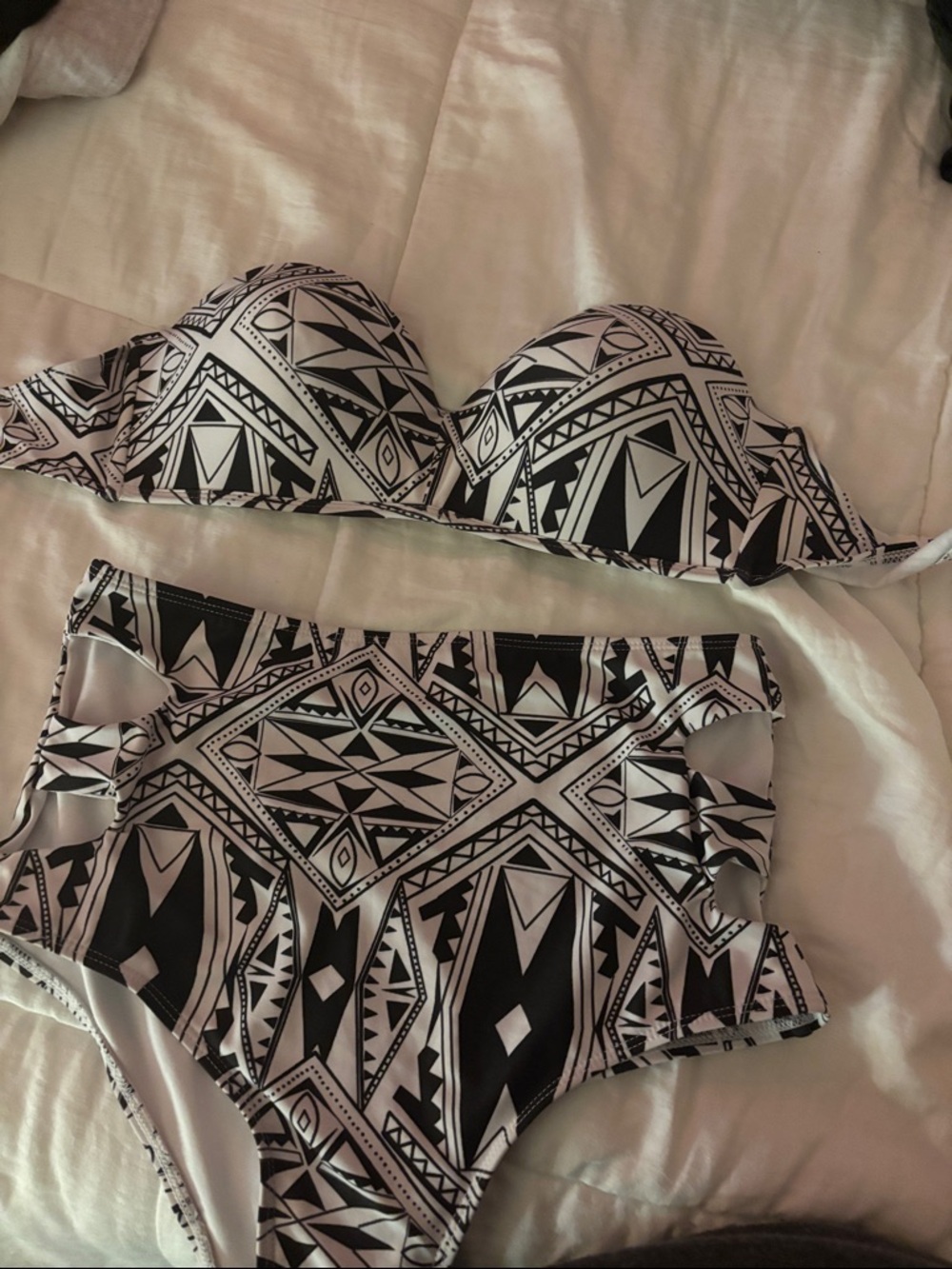 Black & White Geometric High-Waist Bikini Set